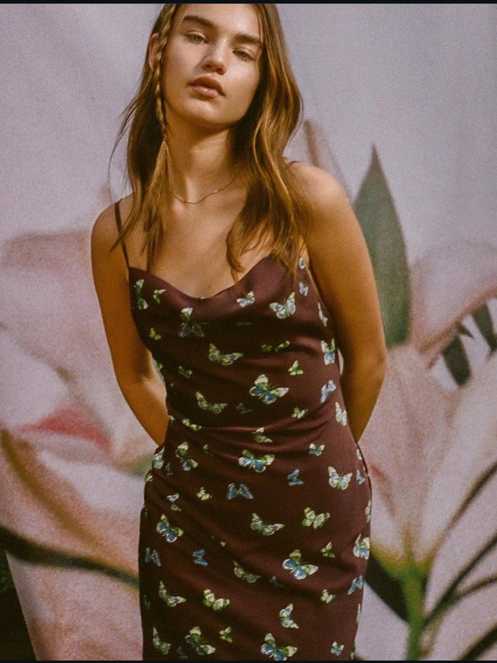 Urban Outfitters size M Burgundy Mini Dress with Green & Blue Butterfly Print